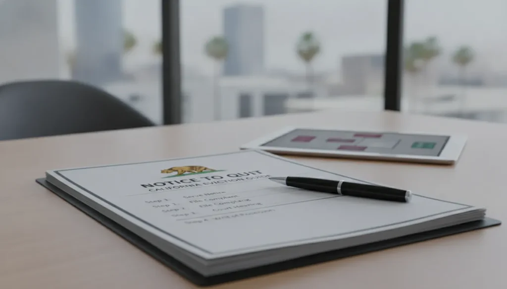 Official eviction notice on a desk, a crucial step in how to evict a tenant.