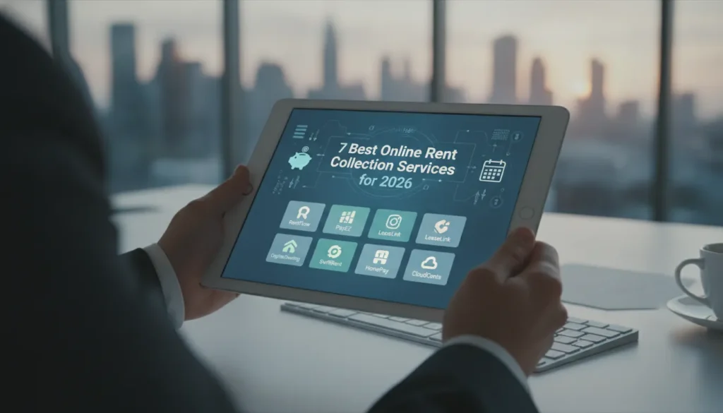 A tablet showing the 7 best online rent collection services for 2026.