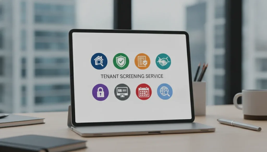 Reviewing the best tenant screening services for landlords on a laptop.