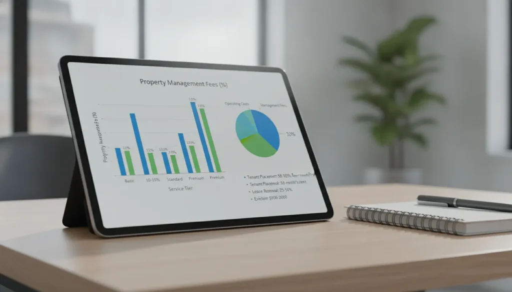 A chart on a tablet breaking down how much property management fees are.