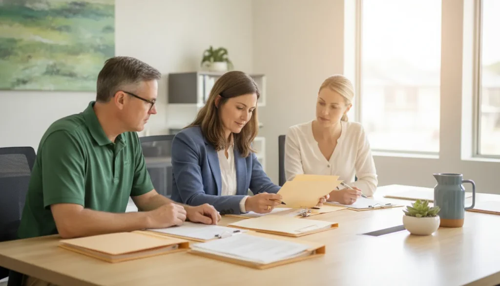 California rental property owner reviewing tenancy records with a property manager