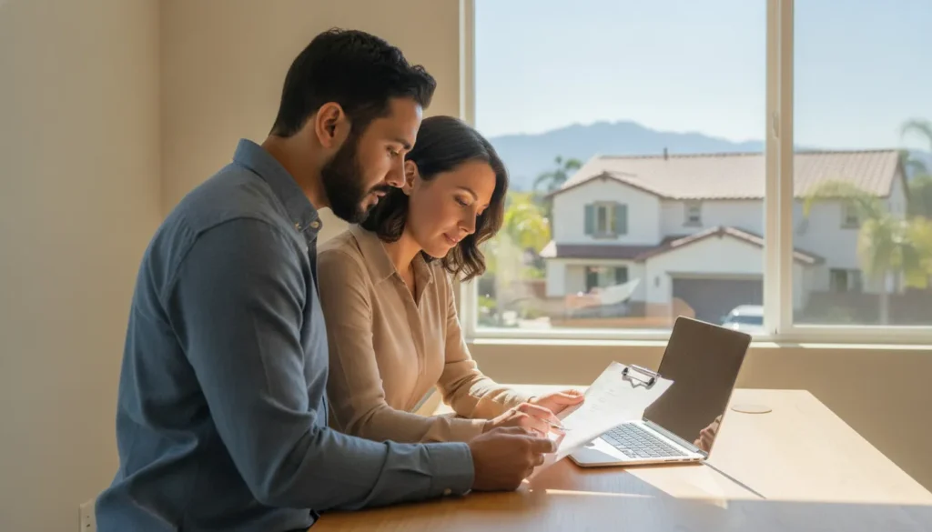 Property owner and manager reviewing a tenant application checklist