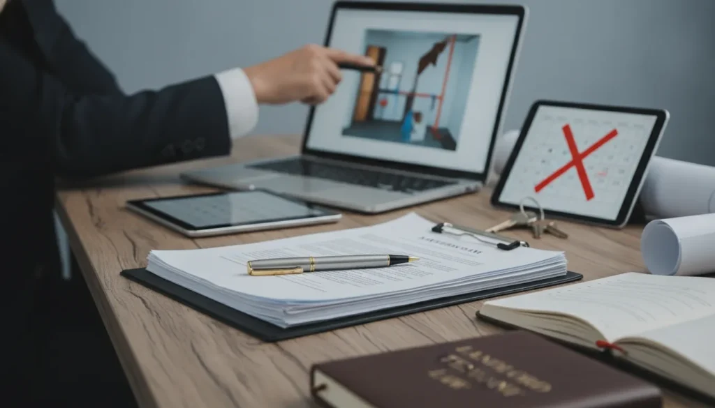 Person reviewing repair documents and a calendar while considering withholding rent for repairs.