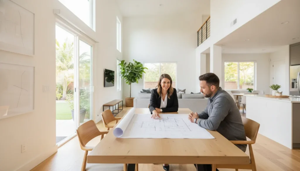 Property owner discussing rental management with a property management professional