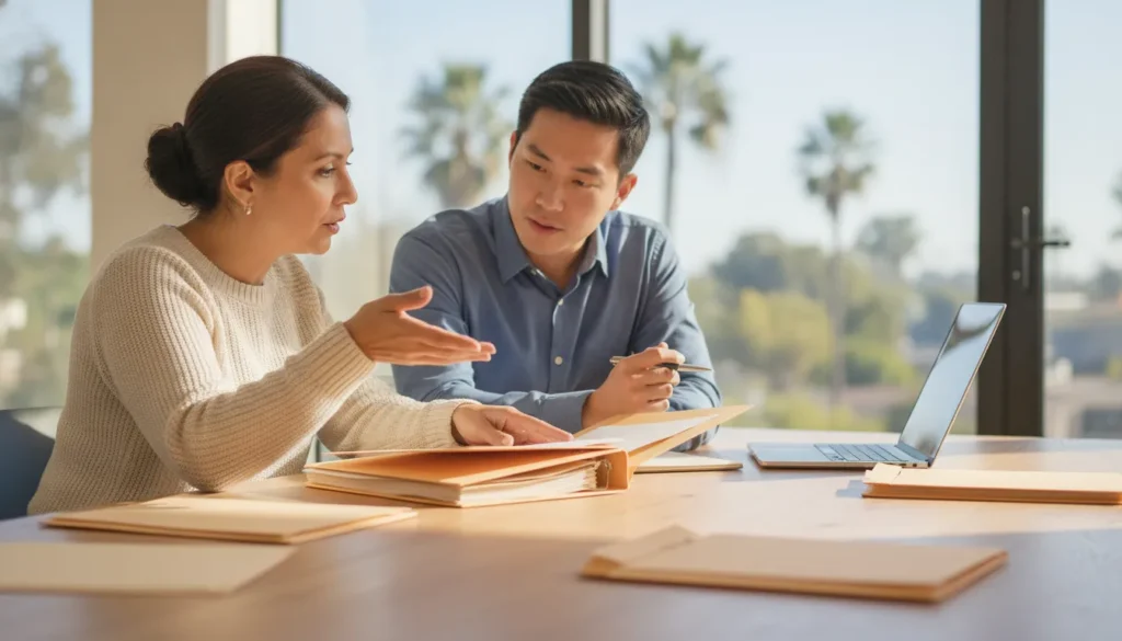 California property owner reviewing a rental application with a property manager