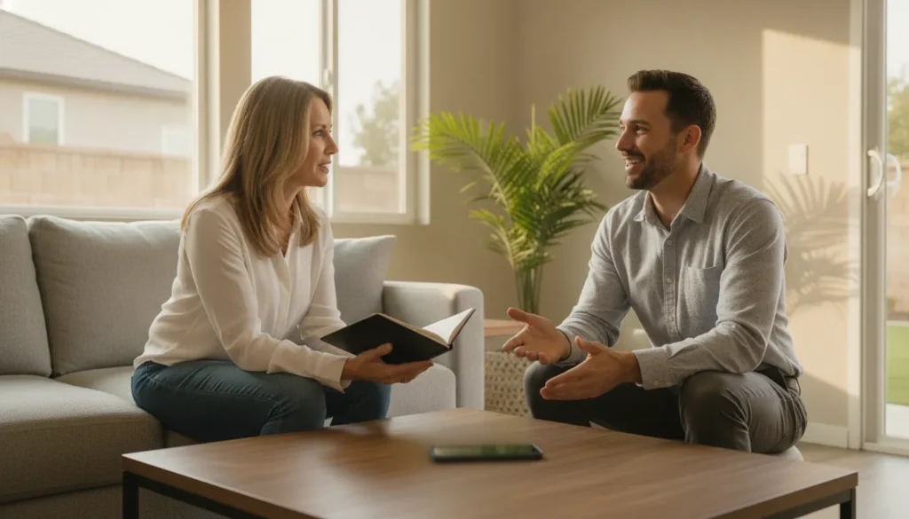 California property owner discussing rent collection with a property manager